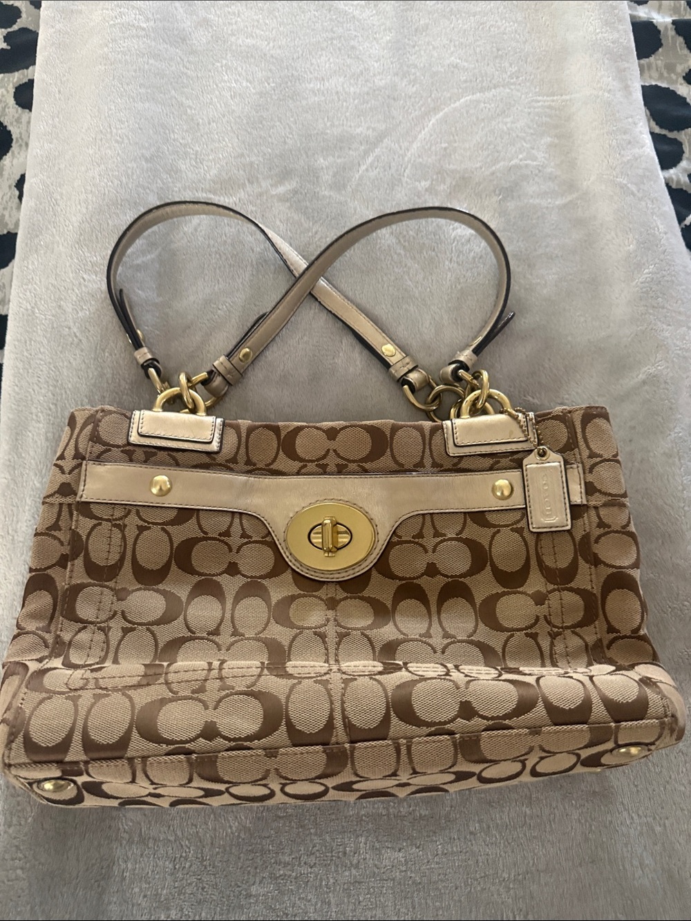 Coach Brown/Tan Signature Turnlock Shoulder Bag